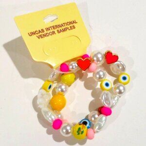 Set of 2 Heart Colorful Beaded Stretchy Bracelet Stylish Women's Fashion Jewelry